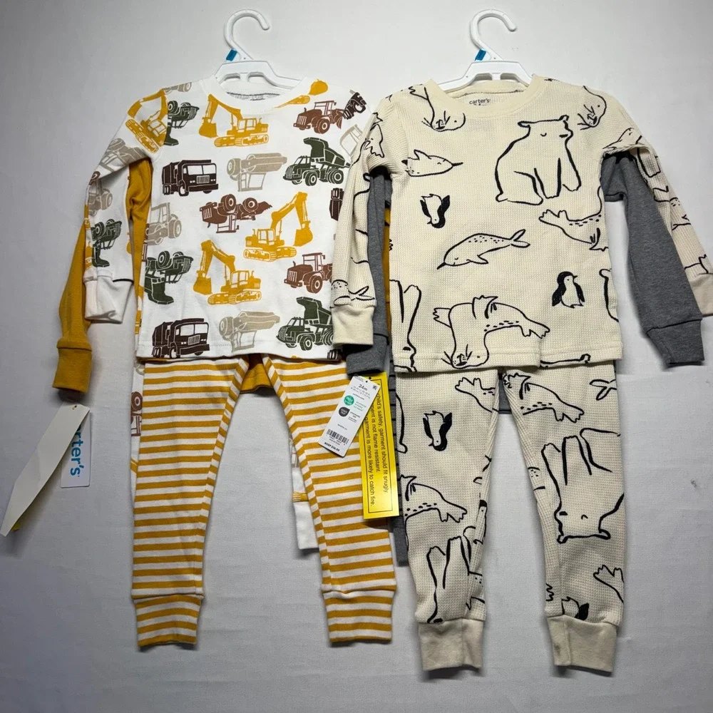 Carter's 24M NWT 8 Piece Pajama Lot Construction Trucks Animals Cotton PJs